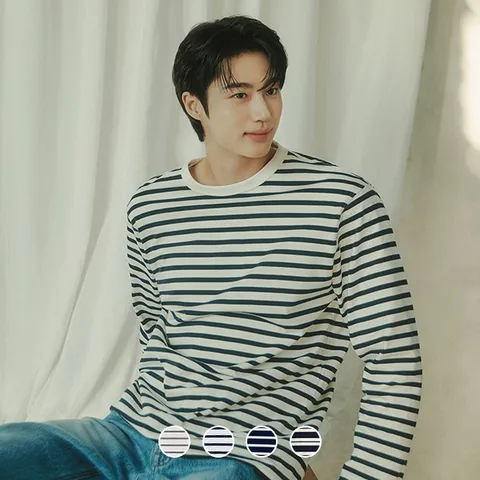 [지오다노] 025503 변우석 스트라이프 긴팔 티셔츠