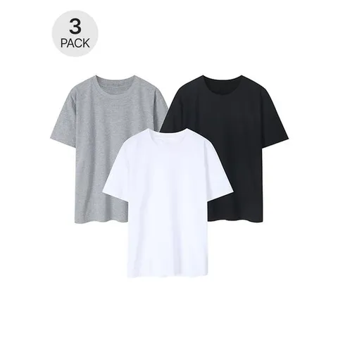 [하프클럽] 3장세트/ 코마사 30수 라운드 면 반팔 티셔츠 학생티 이너 레이어드 무지