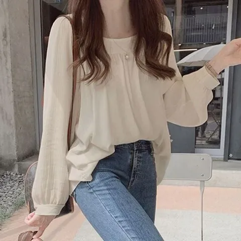 [하프클럽/모노무드] 여성 긴팔 상의 쉬폰 스퀘어넥 봄 가을 블라우스 GWM