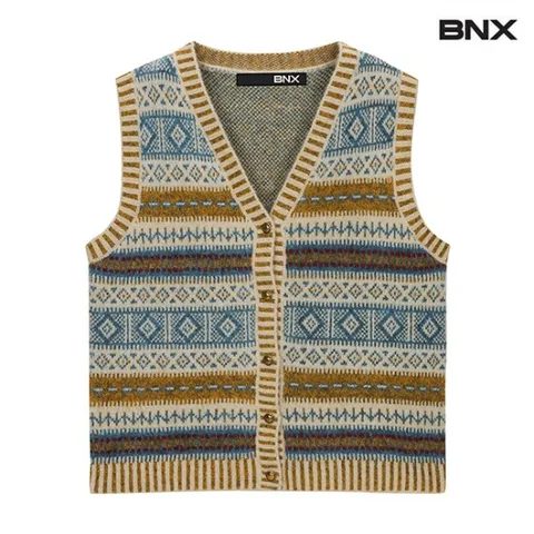 정상가89,000 | V넥 빈티지 노르딕 패턴 니트 울베스트 (BW4VT011L0)