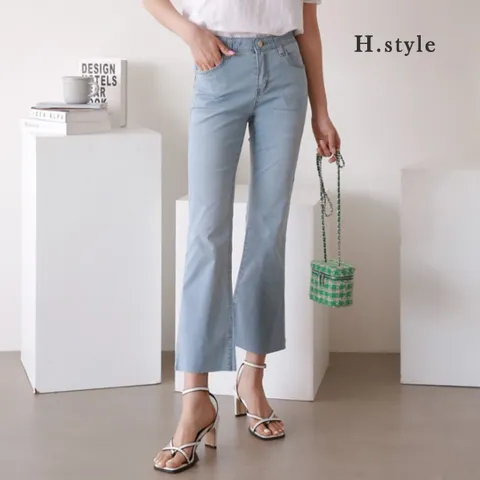 H스타일MIZ1276쿨데님밴딩슬림부츠컷/여름/빅사이즈/냉장고/슬랙스/청바지/밴딩팬츠