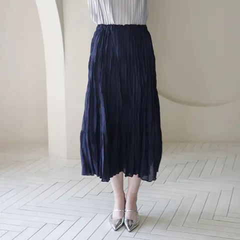 티어드 플리츠 밴딩 롱 스커트(2colors)_YJ05WRPSK03