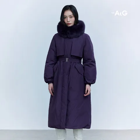 [퍼플only][최초가299,000원]더엣지 폭스퍼 야상 롱 구스다운 코트