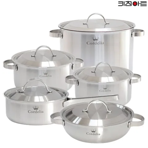 키친아트 코델리아 인덕션냄비 통5중 304스텐 냄비세트 5종A 양16+편18+양20+전24+곰28