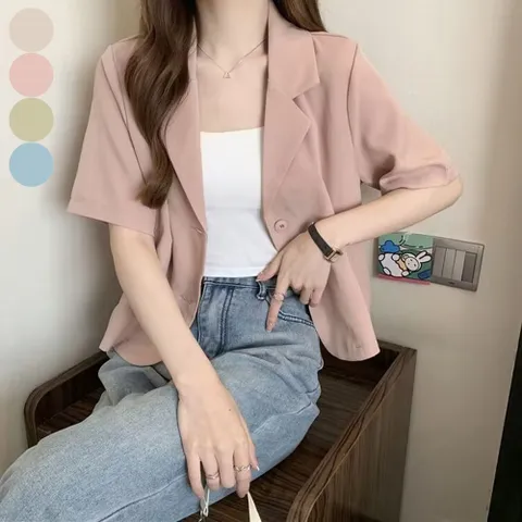 여자 여름 정장 반팔자켓 세미크롭 숏 재킷 4컬러 여성봄패션 여성데님재킷 여자봄자켓