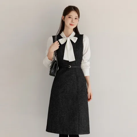 [시크라인] (~XXL까지) 마론드 트위드 셋업 뷔스티에 원피스 겨울 오피스룩 하객룩 연말룩 모임룩 파티룩 빅사이즈