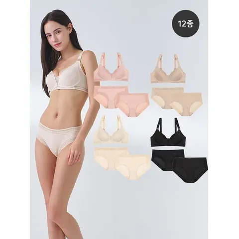 [하프클럽] 여성 에어리 서포트 브라팬티+세컨팬티 12종세트