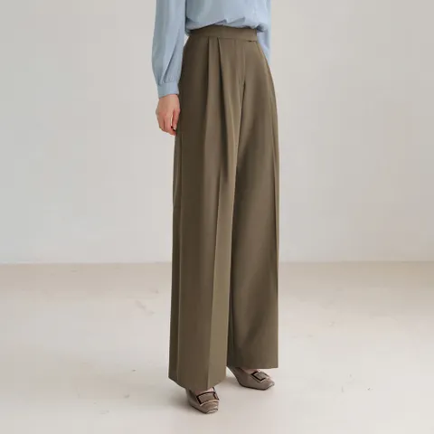 [시크라인] (~XXL까지) 포리톤 투 핀턱 와이드 슬랙스 팬츠 가을 하이웨스트 하객룩 오피스룩 모임룩 격식룩 빅사이즈