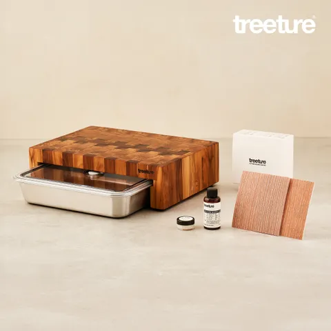 [밧드포함]트리쳐X바퀜 엔드그레인 티크 도마 풀세트