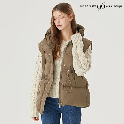 허리 스트링 후드 집업 포켓 패딩 베스트 (NO4VW001L0)