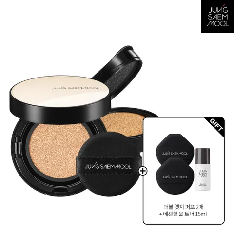 정샘물 에센셜 스킨 누더 쿠션 본품+리필 + 더블엣지퍼프 2P + 에센셜 물 토너 15ml