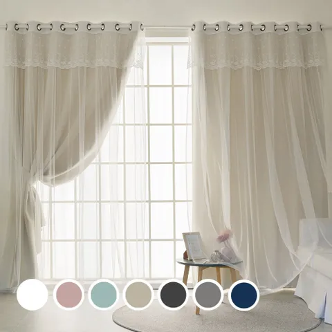 까르데코 디망쉬 방항 방풍 암막커튼+디망쉬 레이스커튼 4장 중형/대형/특대형