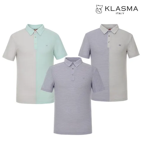 KLASMA 남성 베이직 스트라이프 카라 반팔 티셔츠 3종 택1