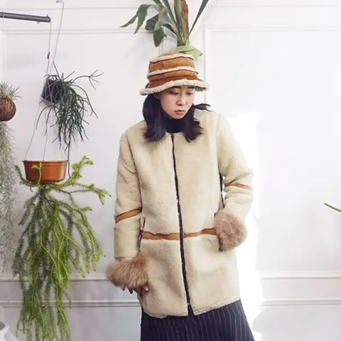 [하프클럽/앞머리]뽀글이 양털 배색 라운드넥 무스탕 하프코트n015 