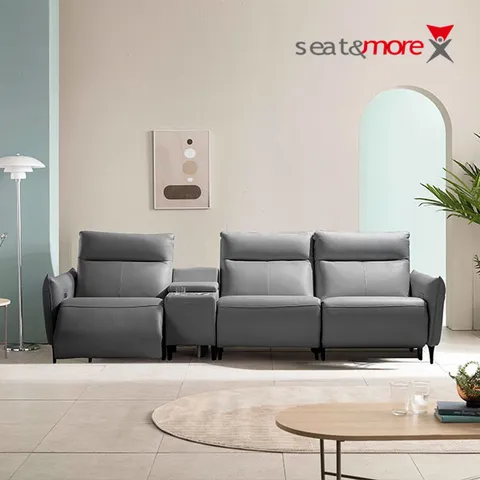 [CJ최저가]스완플러스 전동 4인용 이태리천연통가죽 리클라이너소파(로얄그레이)