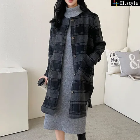 H스타일DK방모체크롱JK/겨울/자켓/점퍼/퀼팅/야상/사파리/코트/집업/아우터/가디건