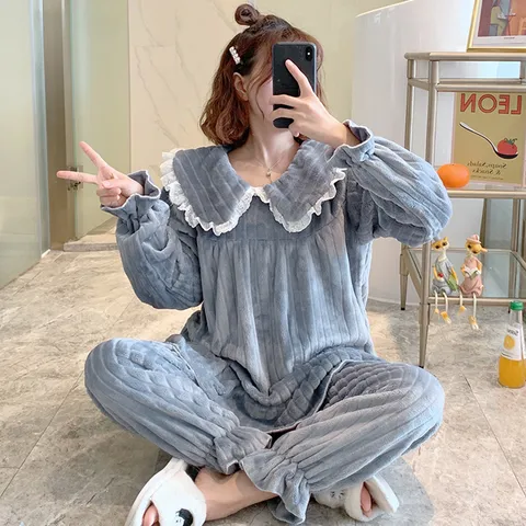 [리즈어게인] 와이드 레이스 카라 수면 파자마 SET