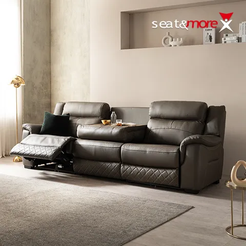 [CJ최저가]제이콥 2모터 전동 4인용 천연면피통가죽 리클라이너소파