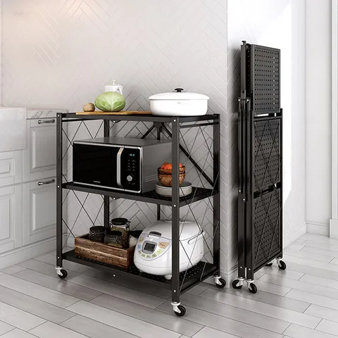 [유씨엠] 버니 원터치폴딩 철제 이동식 3단 접이식선반