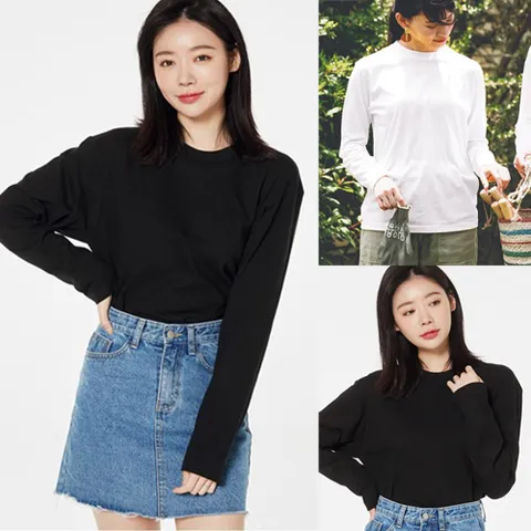 빅사이즈 여성 사계절 라운드 면 긴팔 티 H213059