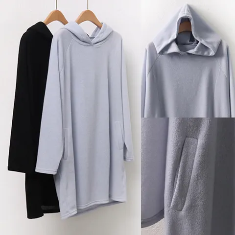 빅사이즈 여성 후드 절개 슬림 롱 니트티 H213164