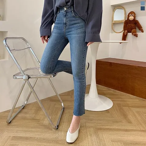 [하프클럽/니까니까]칼리 일자 스판 데님 팬츠 여성용 워싱 청바지 2color