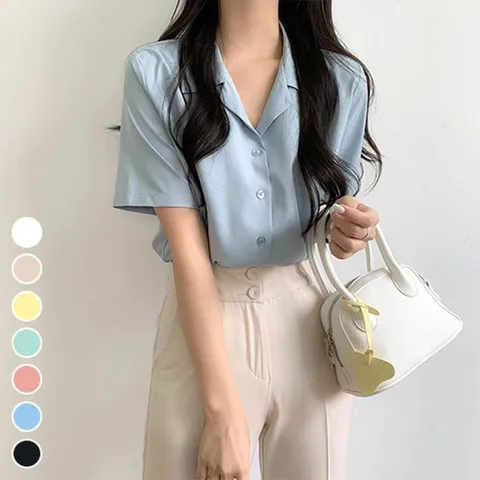 [브리치] 박남매 / 썸머 링클프리 찰랑 오픈카라 반팔 블라우스 (7color)