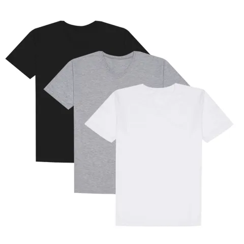 면 V넥 티셔츠 3장세트 화이트/멜란지/블랙