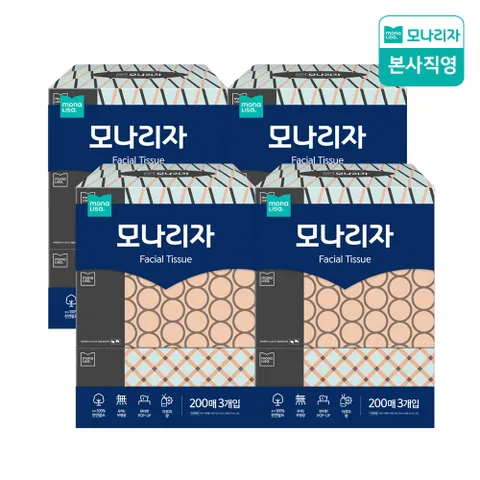 모나리자 미용티슈 200매*3입 4팩 (총12롤)