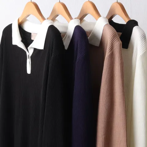 배색 카라 골지티 112F863S 빅사이즈 여성의류