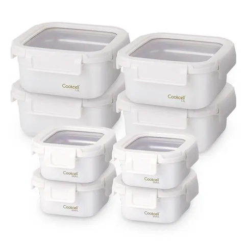 쿡셀 304 포스코 스텐 밀폐용기 세트, 1세트, 밀폐용기 350ml x 4p + 1000ml x 4p