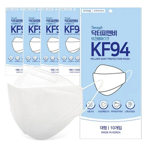 서가 닥터피앤비 보건용마스크대형KF94, 10개입, 5개, 백색