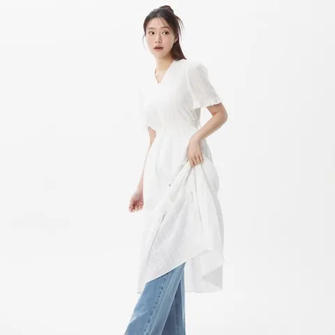 플라스틱아일랜드 아일렛 자수 스모킹 원피스 PR2WO989