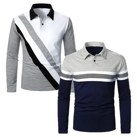 마켓에이 남성용 스트라이프 카라 골프 긴팔 티셔츠 2종 세트