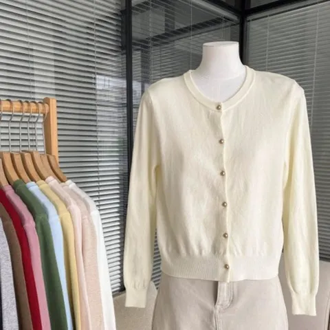 여성용 라운드넥 가디건 N 12655