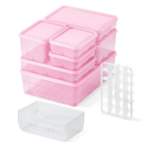 땡스소윤 냉동실 전용 밀폐용기 바로한끼 9p 세트 핑크, 1개, 7종