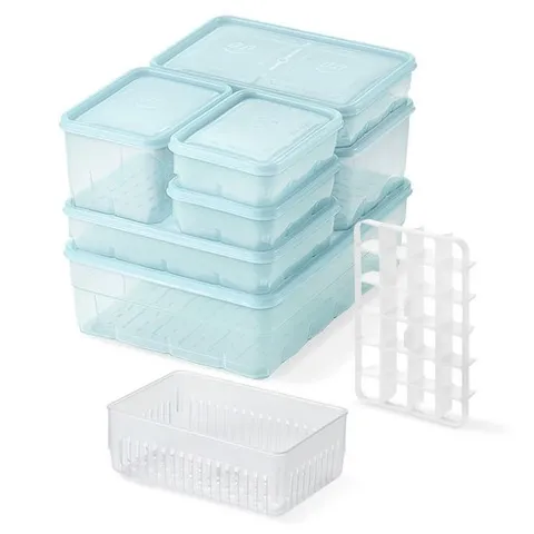 땡스소윤 냉동실 전용 바로한끼 밀폐용기 9p 세트 아쿠아, 1세트, 7종