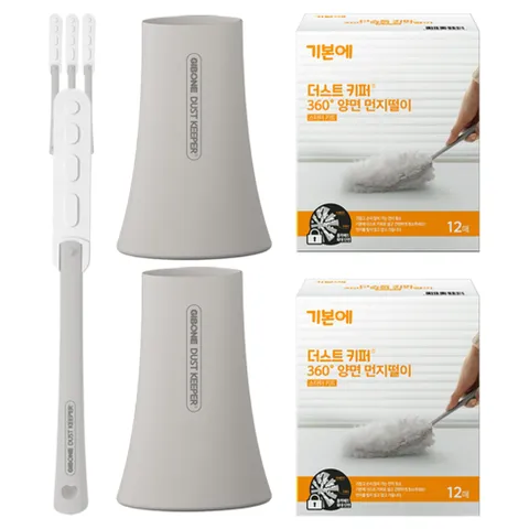 기본에 더스트키퍼 양면 먼지떨이 흡착패드 12p + 핸드스틱 2p + 보관함 세트, 화이트, 2세트