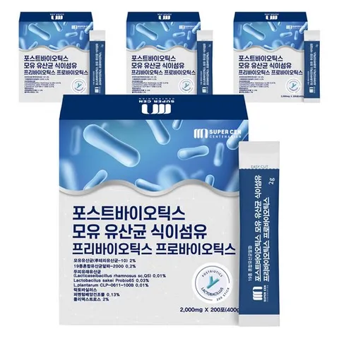 슈퍼쎈 포스트 바이오틱스 모유 유산균 식이섬유 프리바이오틱스 프로바이오틱스, 400g, 4개