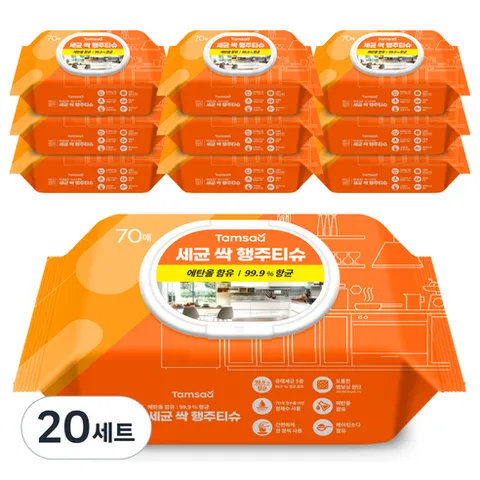 탐사 세균 싹 행주티슈 99.9% 항균, 20세트, 70매, 60g