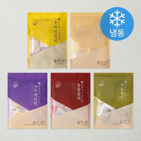 창억떡 입안가득 고소한 녹두깨찰떡 500g + 포근하고 담백한 동부찰떡 500g + 모듬찰떡 50g 10p + 입안가득 포근한 통팥찰떡 500g + 부드럽고 쫄깃한 호박인절미 500g (냉동)