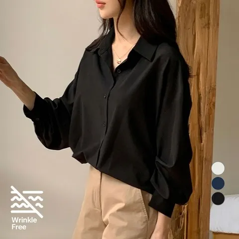 아피나르 여성용 루즈핏 퍼프소매 구김없는 링클프리 셔츠 블라우스