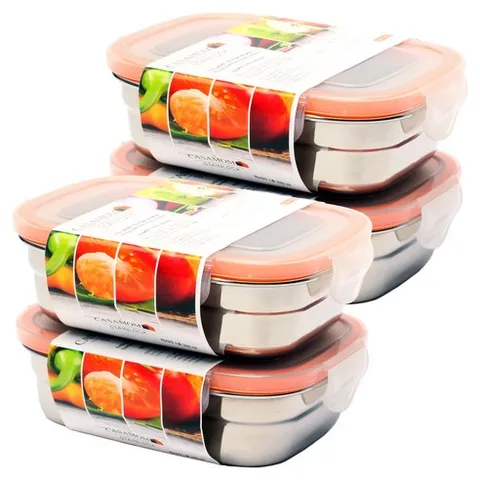 까사맘 스테인레스 스틸 사면 결착 강력 밀폐용기 320ml, 단품, 4개