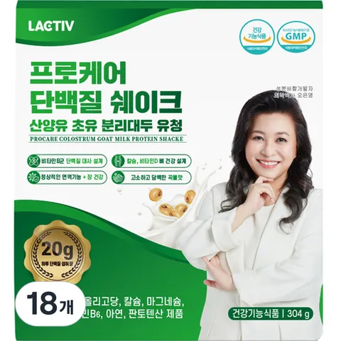 락티브 프로케어 단백질 쉐이크 산양유 초유 분리대두 유청, 304g, 18개