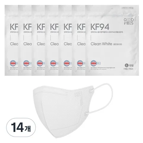 굿바이브스 황사방역용마스크대형KF94, 클린화이트, 14개, 7개입