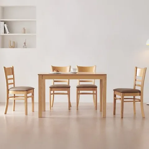 동서가구 캐빈 고무나무 원목 식탁 4인용 + 의자4p 세트 방문설치, 내추럴, 일반의자 4