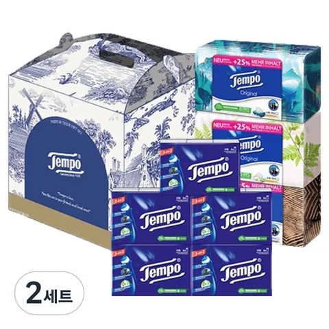 Tempo 갑티슈 3P + 행키티슈 5p 선물 세트, 2세트
