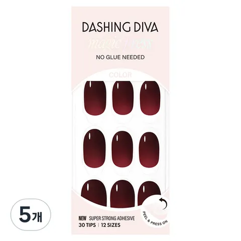 데싱디바 매직프레스 네일팁 오발, 5개, 클래식 버건디