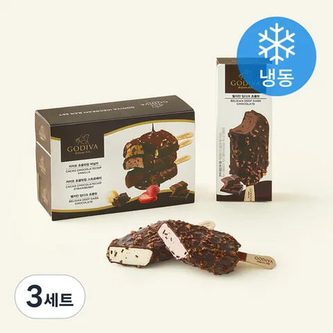 고디바 아이스크림 바 초콜릿 85ml + 바닐라 85ml + 스트로베리 85ml 세트 (냉동), 3세트, 655377, 655383, 655374