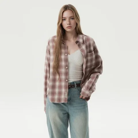 후아유 Flannel Loose Fit Check Shirts F WHYCG4T41F